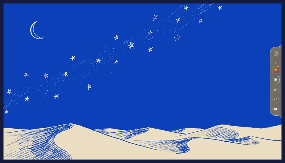 The notch closed on the edge of a screen at night; as the page scrolls it opens, then closes again.